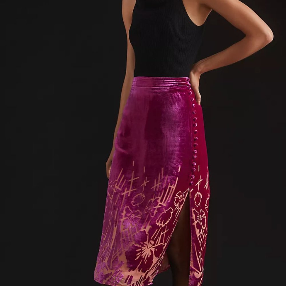 Anthropologie Burnout Velvet Midi Skirt